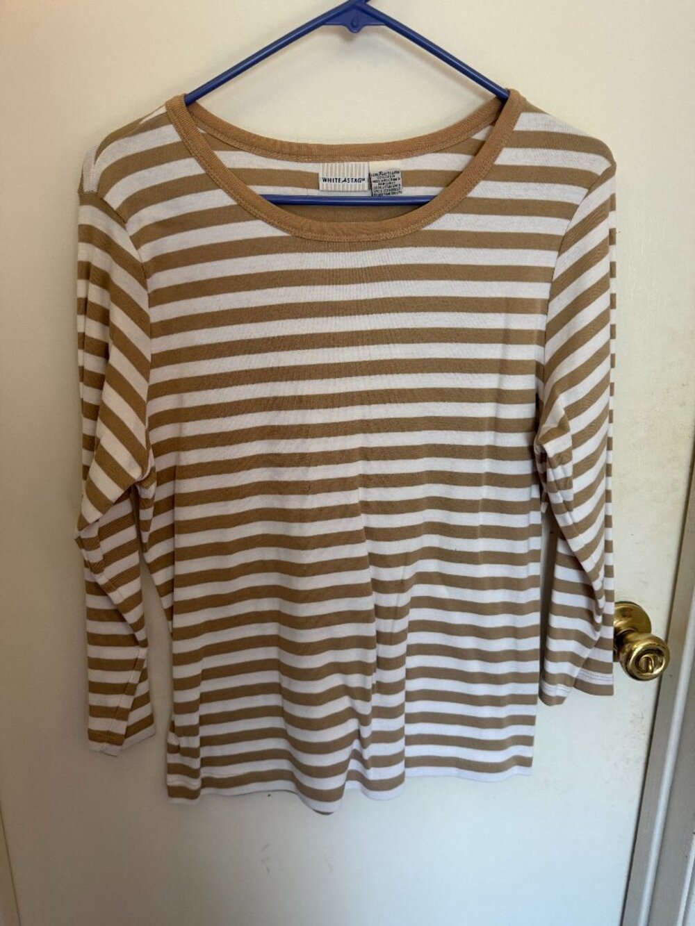 White Stag Camel & White Striped Top W XL